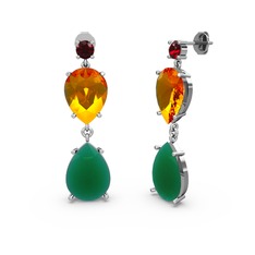 Lena Damla Küpe - Garnet, kök zümrüt ve sitrin 18 ayar beyaz altın küpe #pe90li