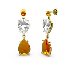 Lena Damla Küpe - Sitrin ve swarovski 8 ayar altın küpe #pjbmi4
