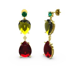 Yeşil kuvars, garnet ve peridot 8 ayar altın küpe