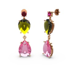 Rodolit garnet, pembe kuvars ve peridot 18 ayar rose altın küpe