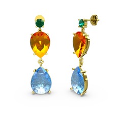 Lena Damla Küpe - Yeşil kuvars, akuamarin ve sitrin 14 ayar altın küpe #q8b1y2