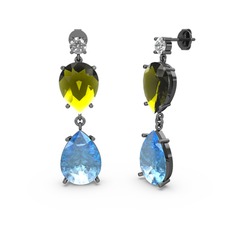 Lena Damla Küpe - Swarovski, akuamarin ve peridot 925 ayar siyah rodyum kaplama gümüş küpe #qi31qf