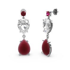 Rodolit garnet, kök yakut ve beyaz zirkon 8 ayar beyaz altın küpe