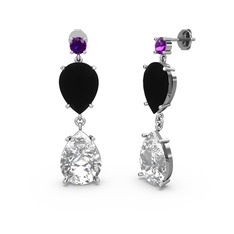 Lena Damla Küpe - Ametist, swarovski ve siyah zirkon 925 ayar gümüş küpe #r6kk4f