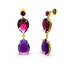 Lena Damla Küpe - Garnet, ametist ve rodolit garnet 14 ayar altın küpe #r8ehuu