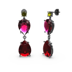 Lena Damla Küpe - Peridot, garnet ve rodolit garnet 925 ayar siyah rodyum kaplama gümüş küpe #ravytn