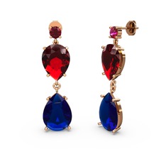 Rodolit garnet, lab safir ve garnet 18 ayar rose altın küpe