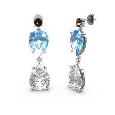 Lena Damla Küpe - Dumanlı kuvars, swarovski ve akuamarin 8 ayar beyaz altın küpe #rcyxlq