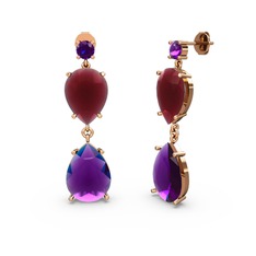 Lena Damla Küpe - Ametist ve kök yakut 14 ayar rose altın küpe #refdz5