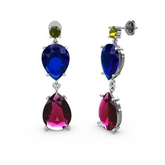 Peridot, rodolit garnet ve lab safir 8 ayar beyaz altın küpe