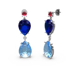 Lena Damla Küpe - Kök yakut, akuamarin ve lab safir 14 ayar beyaz altın küpe #rixcn8