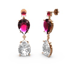 Kök yakut, beyaz zirkon ve rodolit garnet 925 ayar rose altın kaplama gümüş küpe