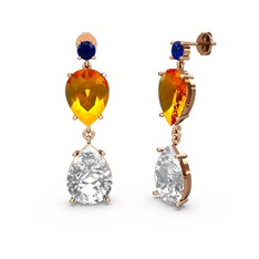 Lena Damla Küpe - Lab safir, swarovski ve sitrin 14 ayar rose altın küpe #rozty8