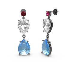 Lena Damla Küpe - Rodolit garnet, akuamarin ve swarovski 925 ayar siyah rodyum kaplama gümüş küpe #rvodkw