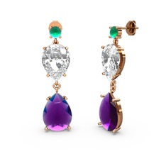 Lena Damla Küpe - Kök zümrüt, ametist ve swarovski 8 ayar rose altın küpe #rvzbjb