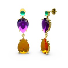 Lena Damla Küpe - Kök zümrüt, sitrin ve ametist 8 ayar altın küpe #ry8q4c