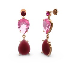 Lena Damla Küpe - Rodolit garnet, kök yakut ve pembe kuvars 14 ayar rose altın küpe #s78xxm