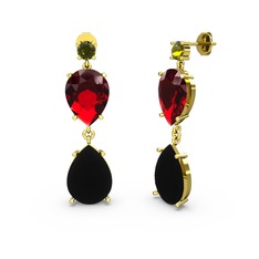 Peridot, siyah zirkon ve garnet 18 ayar altın küpe