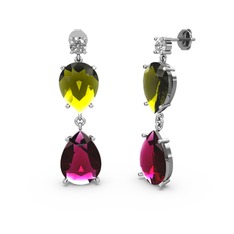 Lena Damla Küpe - Swarovski, rodolit garnet ve peridot 18 ayar beyaz altın küpe #sgo1hq