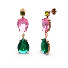 Peridot, yeşil kuvars ve pembe kuvars 14 ayar rose altın küpe