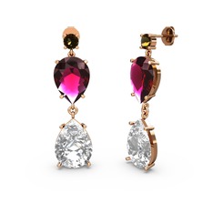 Lena Damla Küpe - Dumanlı kuvars, swarovski ve rodolit garnet 8 ayar rose altın küpe #sqiocb