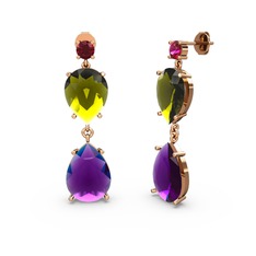 Rodolit garnet, ametist ve peridot 18 ayar rose altın küpe