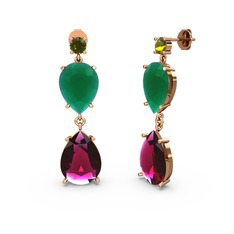 Peridot, rodolit garnet ve kök zümrüt 8 ayar rose altın küpe