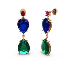 Lena Damla Küpe - Rodolit garnet, yeşil kuvars ve lab safir 8 ayar rose altın küpe #suy5rx