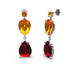 Sitrin ve garnet 14 ayar beyaz altın küpe