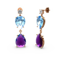 Swarovski, ametist ve akuamarin 925 ayar rose altın kaplama gümüş küpe