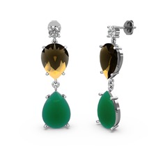 Lena Damla Küpe - Swarovski, kök zümrüt ve dumanlı kuvars 8 ayar beyaz altın küpe #t4qxwa