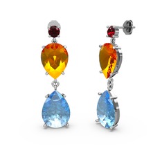 Lena Damla Küpe - Garnet, akuamarin ve sitrin 18 ayar beyaz altın küpe #t6bfdp