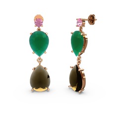 Lena Damla Küpe - Pembe kuvars, dumanlı kuvars ve kök zümrüt 18 ayar rose altın küpe #t8whij