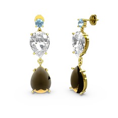 Lena Damla Küpe - Akuamarin, dumanlı kuvars ve swarovski 8 ayar altın küpe #tctrcz