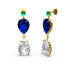 Lena Damla Küpe - Kök zümrüt, swarovski ve lab safir 18 ayar altın küpe #tdgvy1