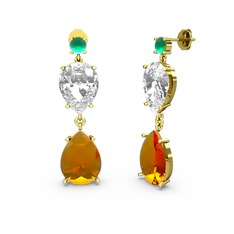 Lena Damla Küpe - Kök zümrüt, sitrin ve swarovski 18 ayar altın küpe #thnret