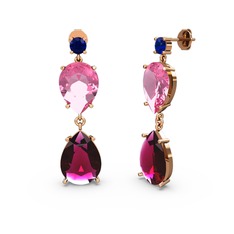Lab safir, rodolit garnet ve pembe kuvars 8 ayar rose altın küpe