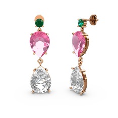 Lena Damla Küpe - Yeşil kuvars, swarovski ve pembe kuvars 14 ayar rose altın küpe #to3w57