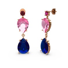 Rodolit garnet, lab safir ve pembe kuvars 18 ayar rose altın küpe