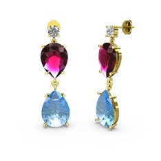 Lena Damla Küpe - Swarovski, akuamarin ve rodolit garnet 18 ayar altın küpe #tsm7d7