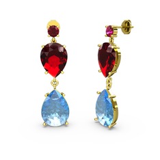 Lena Damla Küpe - Rodolit garnet, akuamarin ve garnet 8 ayar altın küpe #tt15j