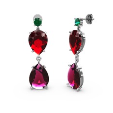 Yeşil kuvars, rodolit garnet ve garnet 8 ayar beyaz altın küpe