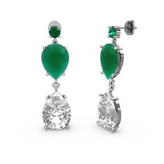 Lena Damla Küpe - Yeşil kuvars, swarovski ve kök zümrüt 8 ayar beyaz altın küpe #txn91u