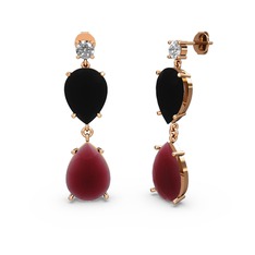 Lena Damla Küpe - Swarovski, kök yakut ve siyah zirkon 18 ayar rose altın küpe #tyv3xs