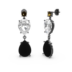 Lena Damla Küpe - Dumanlı kuvars, siyah zirkon ve swarovski 925 ayar siyah rodyum kaplama gümüş küpe #u4pp55
