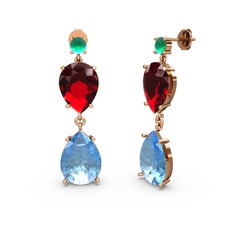 Lena Damla Küpe - Kök zümrüt, akuamarin ve garnet 925 ayar rose altın kaplama gümüş küpe #u8ty33