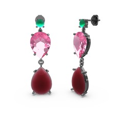 Lena Damla Küpe - Kök zümrüt, kök yakut ve pembe kuvars 925 ayar siyah rodyum kaplama gümüş küpe #uapoxv