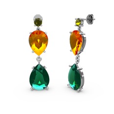 Peridot, yeşil kuvars ve sitrin 18 ayar beyaz altın küpe