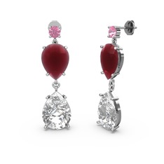 Lena Damla Küpe - Pembe kuvars, swarovski ve kök yakut 8 ayar beyaz altın küpe #uxv7k