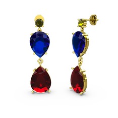 Lena Damla Küpe - Peridot, garnet ve lab safir 18 ayar altın küpe #v0orh